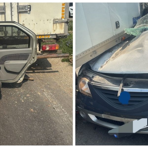 A intrat cu Loganul într-un camion. Soția șoferului a rămas încarcerată