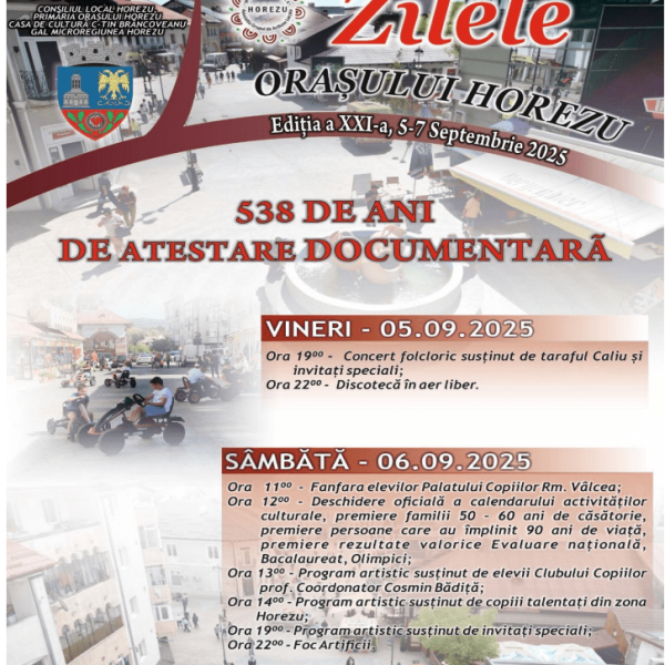 Orașul Horezu îmbracă haine de sărbătoare: 538 de ani de atestare documentară!