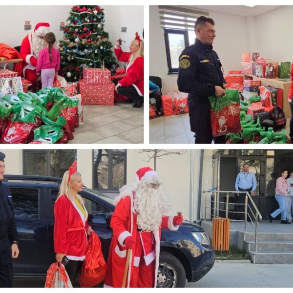 VIDEO. Jandarmii argeșeni au fost mesagerii lui Moș Crăciun la Centrul Multifuncțional Comunitar din Pitești