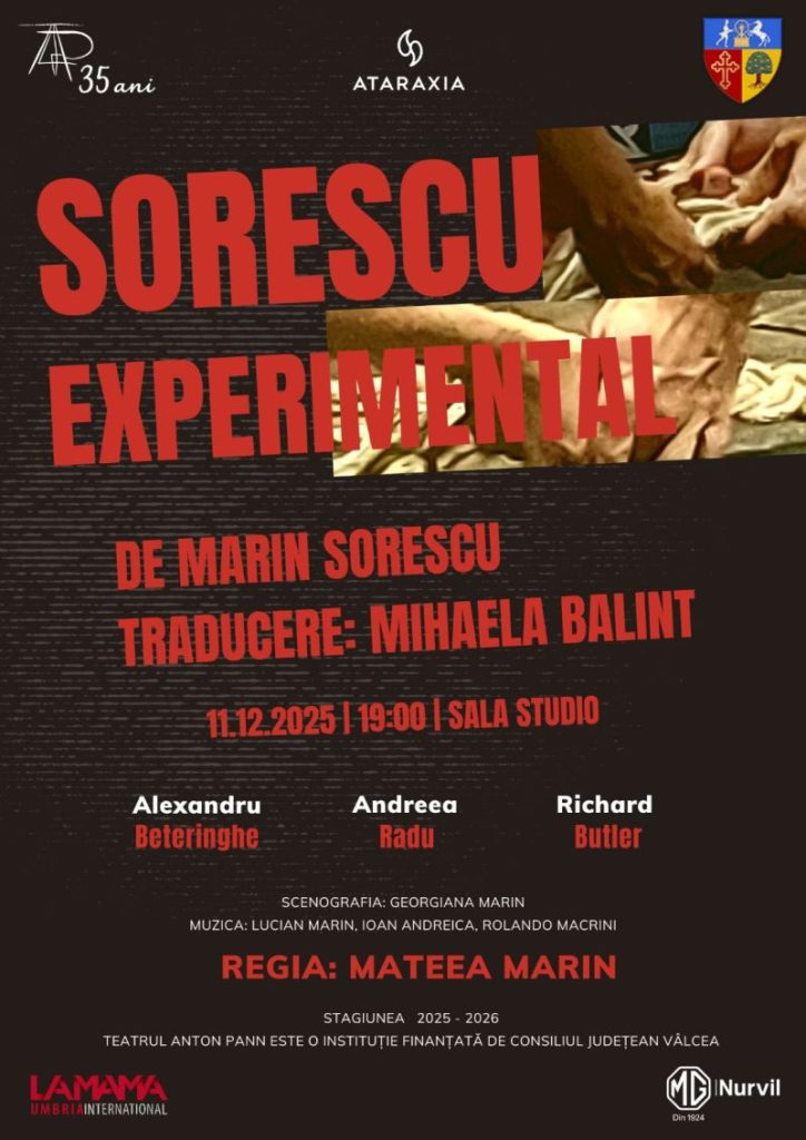 Joi, 11 decembrie, Teatrul Anton Pann prezintă spectacolul „Sorescu. Experimental”, regia Mateea Marin
