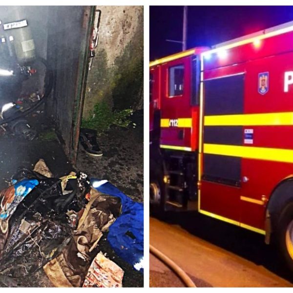 UPDATE/// Incendiu în toiul nopții, lângă Maternitatea din Râmnicu Vâlcea. Un om al străzii a ajuns la spital