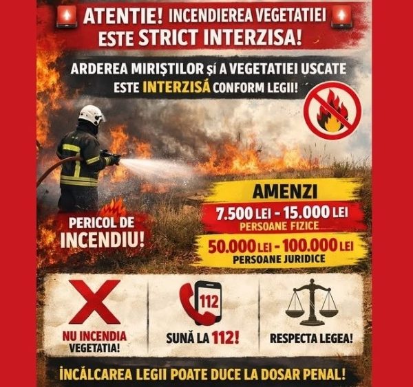 Avertisment de la Primăria Ștefănești: incendierea vegetației este interzisă! Ce amenzi riscă cei care încalcă legea