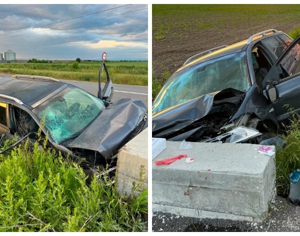 Accident grav: o șoferiță băută a intrat cu mașina într-un cap de pod, iar tatăl ei a fost grav rănit