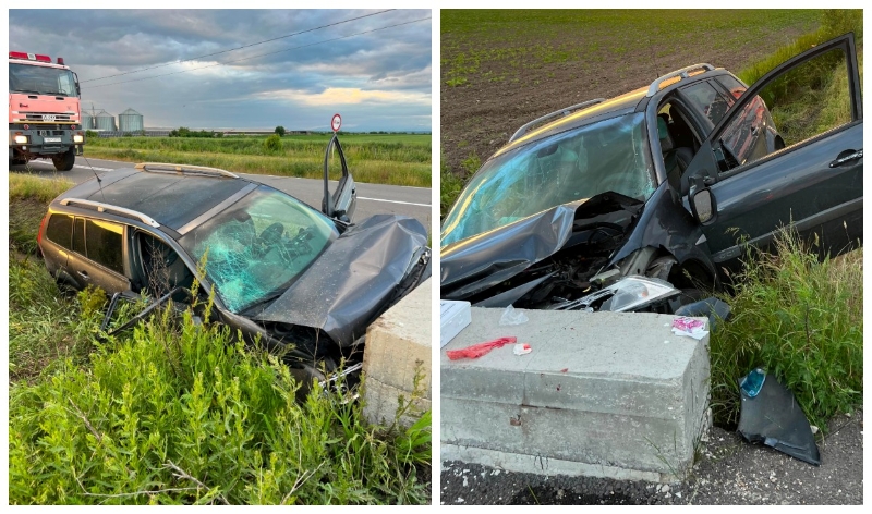 Accident grav: o șoferiță băută a intrat cu mașina într-un cap de pod, iar tatăl ei a fost grav rănit