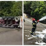 VIDEO. Cisternă cu 31 de tone de benzină, răsturnată pe DN 7: scurgeri de carburant&hellip;