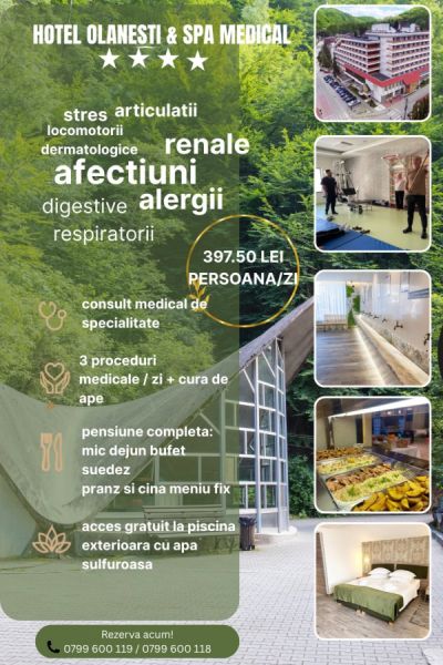 Hotel Olănești & Spa Medical: Terapii balneare pentru tratarea a numeroase afecțiuni: respiratorii, alergice, dermatologice, digestive, renale