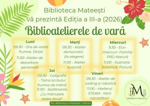 Biblioatelierele de vară revin din 22 iunie la Biblioteca Mateești, Ediția a III-a, 2026