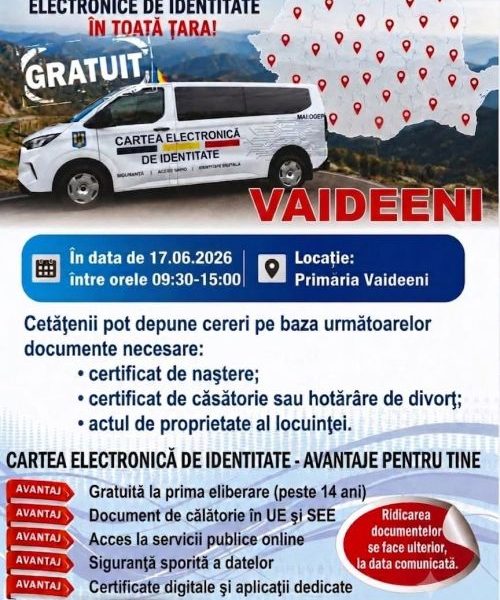 Caravana Cărții Electronice de Identitate (CEI) vine în comuna Vaideeni!