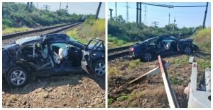 Mașina unei vâlcence, lovită de tren la Slatina. Tânăra a ajuns la spital