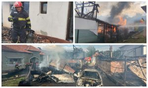 Incendiu puternic în Argeș: două case și mai multe anexe, cuprinse de flăcări. Un bărbat a suferit arsuri