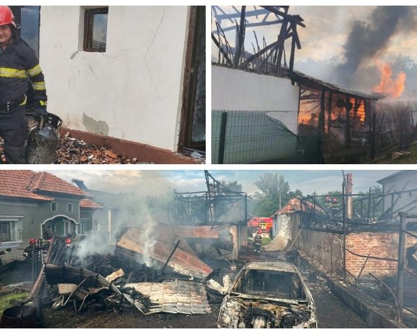 Incendiu puternic în Argeș: două case și mai multe anexe, cuprinse de flăcări. Un bărbat a suferit arsuri