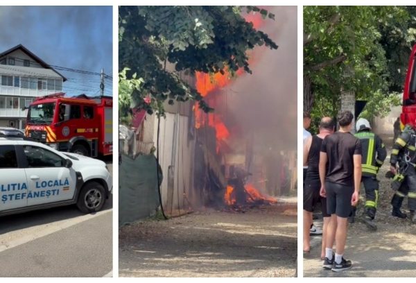 Incendiu la Ștefănești. O casă și o anexă, cuprinse de flăcări, 12 persoane au fost evacuate
