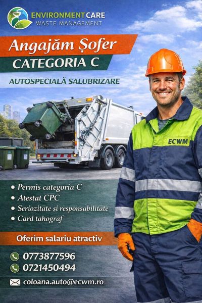 ECWM Salubrizare Vâlcea angajează șofer categoria C pentru autospecială de salubrizare