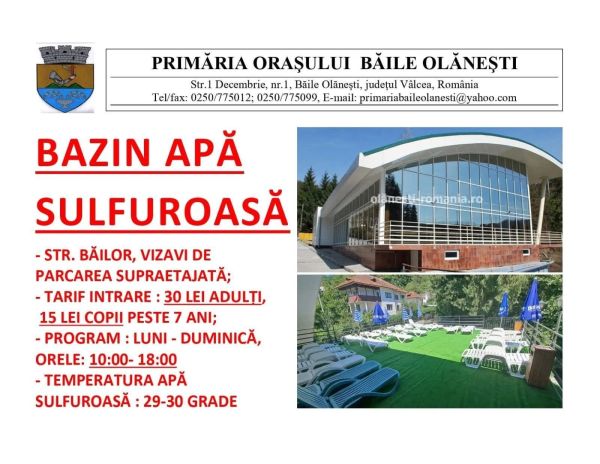 Primarul Sorin Vasilache anunță deschiderea bazinului cu apă sulfuroasă. PROGRAM