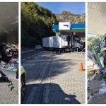 TIR intrat într-o stație de carburant pe DN 7, la Călimănești. Șoferul a rămas încarcerat