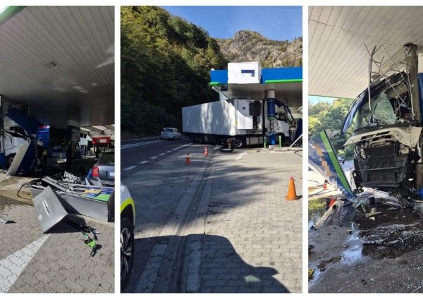 UPDATE/// TIR intrat într-o stație de carburant pe DN 7, la Călimănești. Șoferul era băut!