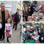Cristian Gentea, în mijlocul copiilor, la târgul de toamnă de la Școala „Tudor Vladimirescu”