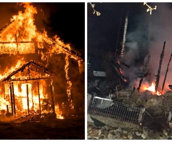 O casă din Vâlcea s-a făcut scrum. Pompierii au evacuat 9 butelii