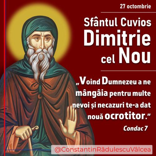 Președintele CJ Vâlcea Constantin Rădulescu: O zi bună tuturor! Sfântul Dimitrie cel Nou să ne ocrotească pe toți!